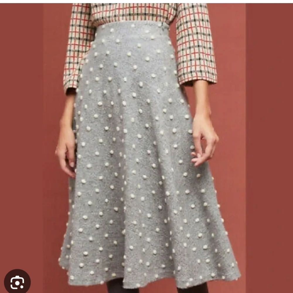 Maeve Gray Pom-Pom A-Line Midi Skirt